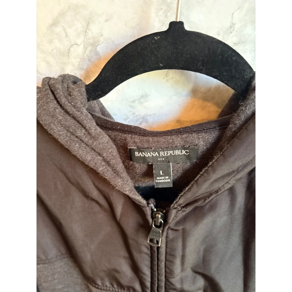 Banana Republic Mens Charcoal Gray‎ Full Zip Hooded Jacket Fleece Nylon Blend L